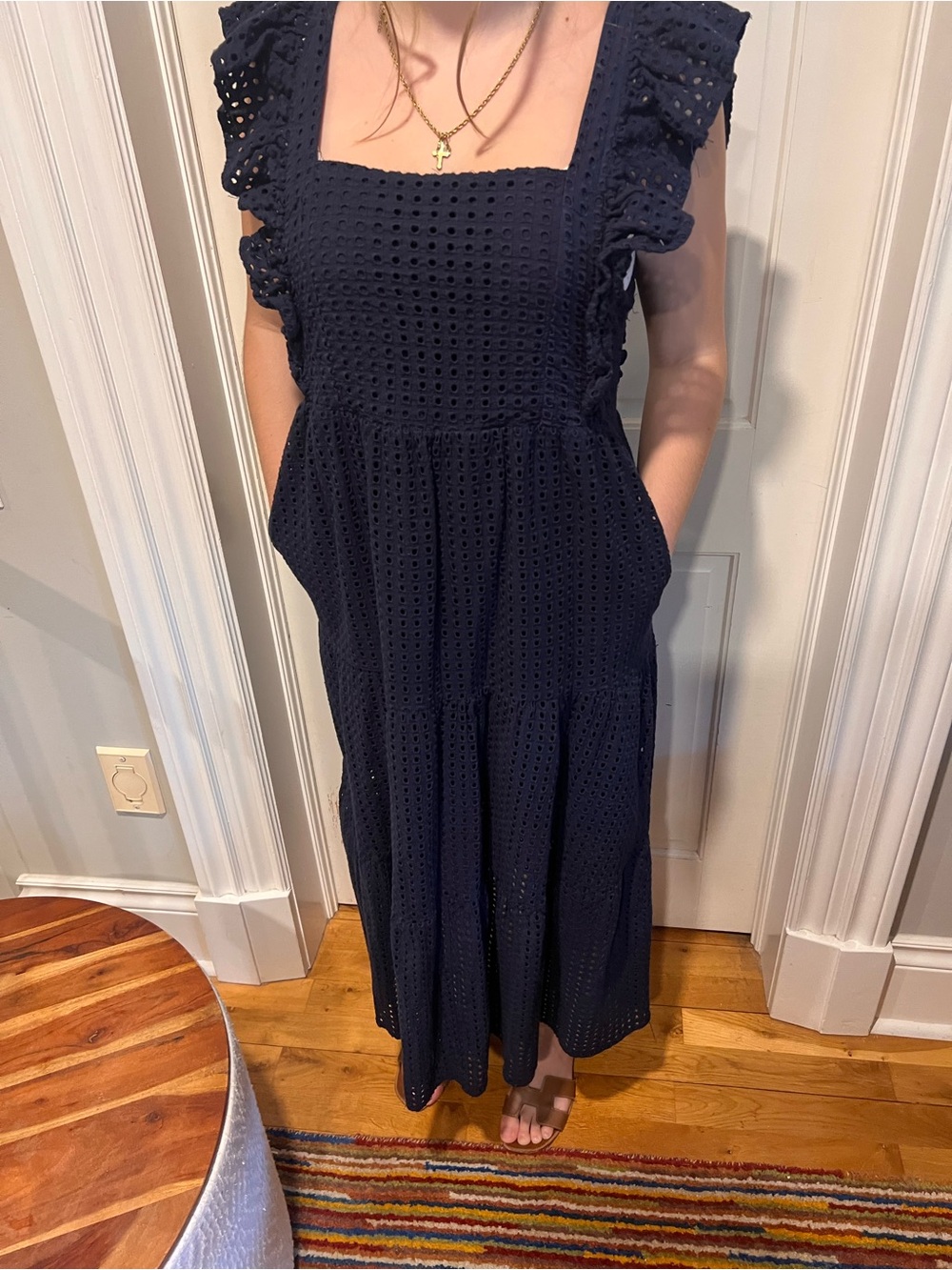 En Saison Navy Eyelet Ruffle Strap Maxi Dress